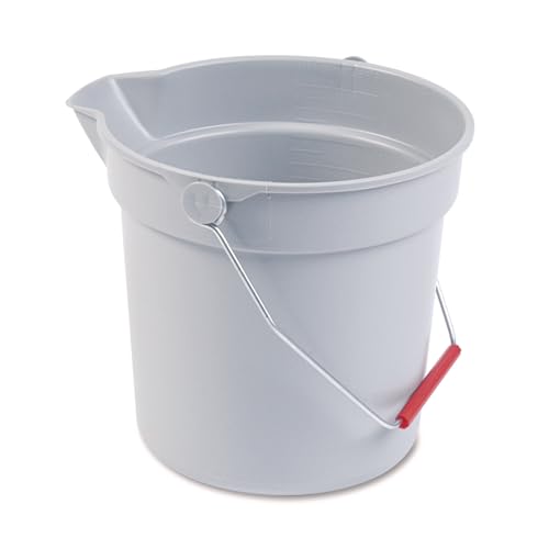 Rubbermaid 296300GY 10 Quart Plastic Utility Pail, 10 1/2 Diameter x 10 1/4h, Gray Plastic