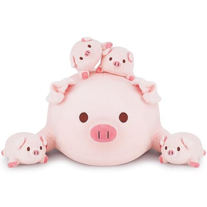 Achwishap 5PCS Pig Family,Pig Stuffed Animal Mommy with 4 Pig Babies Plush,Cute Pig Plush Pillow Cushion Doll,Kawaii Pig Plush Toy Hugging Pillow for Kids Adults Birthday Gifts(16” Pig Family) - color: Pink Pig Family-mommy and Kids
