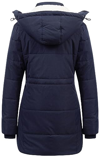 CREATMO US Women's Thicken Sherpa Winter Coat Puffy Warm Snow Jacket With Removable Hood - color: Navy Blue, size: Small