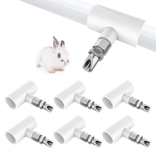 6pcs Stainless Steel Rabbit Water Nipples Automatic PVC Tees Rodent Waterering System - color: whte, size: Large