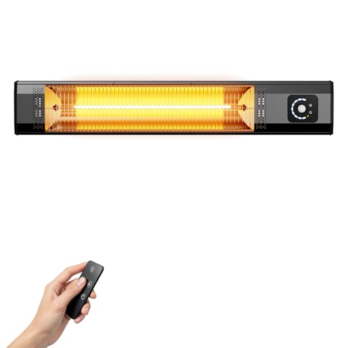 Wall-Mounted Electric Patio Heater, 34" 1500W Infrared Heater With Motion Sensor, IPX5 Waterproof, 9 Heat Level & 9H Timer, Indoor & Outdoor Heaters for Patio, Backyard, Garage, and Decks