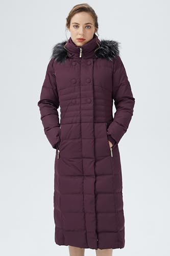 Orolay Women Warm Down Jacket with Hood Fur Long Puffer Coat - color: Purple, size: X-Small