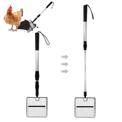 panthra Chicken Poop Scooper, Chicken Coop Scooper for Sand, Widened Shovel Head, Retractable Handle Design (23-35inch), Efficient Tool for Cleaning Poultry Manure (Black)