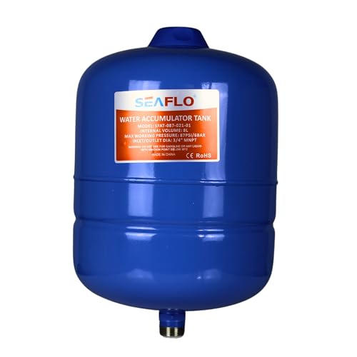 SEAFLO 2 Gallon Pre-Pressurized Accumulator Expansion Tank – Reduces Pump Cycling, Smooth Water Flow, 87 PSI, 3/4" MNPT, Compact Design for RV, Marine, Boat & Off-Grid Systems – 4-Year Warranty - style: 2 Gal (8 L)
