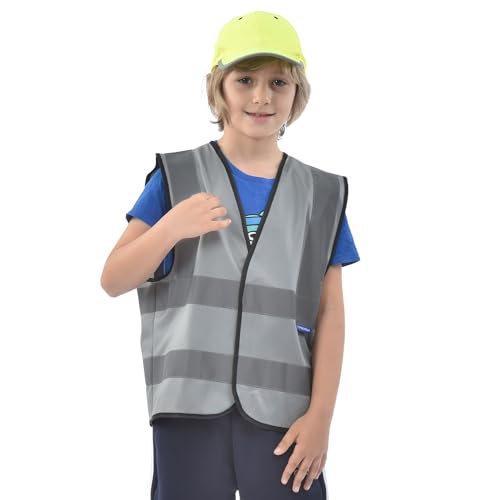 AYKRM Kids High visibility viz vest hi vis viz reflective safety vests - color: Grey, size: 10-14Y