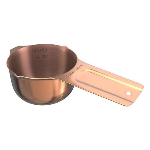 Color Up ½ Cup Measuring Cup (120 ml) – Premium Copper Stainless Steel, Accurate for Wet & Dry Ingredients, Embossed Markings, Easy-Pour Spouts, Dishwasher-Safe, Kitchen Essential - size: 1/2 Cup (120 ml) Copper