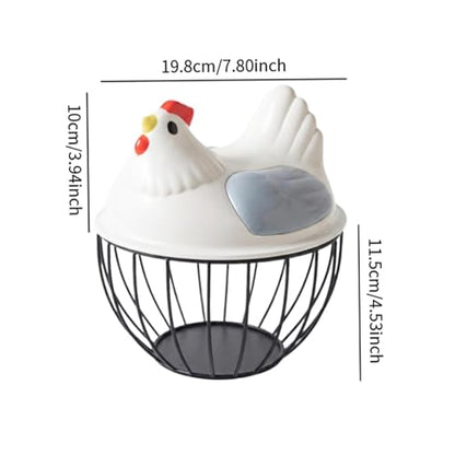 Chicken Egg Basket Metal Wire Egg Holder Countryside Farmhouse Style Storage Basket with Portable Handles Suitable for Collection Home, Gray Lid