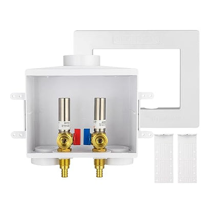 EFIELD Double Drain1/2 Inch PEX Crimp Connection x 3/4 Inch MHT Washing Machine Outlet Box with Stainless Steel Water Hammer Arrestor,(WM046) - size: Crimp Stainless Steel, style: Standard