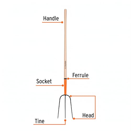 Truper 3-Tine Hay and Straw Fork, Manure Fork, 48-Inch Heavy-Duty Wood Handle, Single-Piece Forged Steel Agriculture and Pitchfork Tool (Model 11000 / BPJ-3)