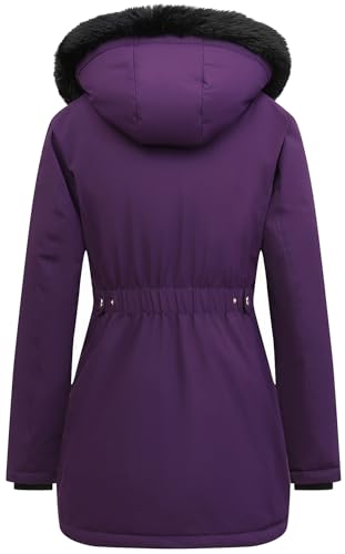 MOERDENG Women's Long Winter Down Coat Thicken Fleece Lined Parka Warm Puffer Jacket With Faux Fur Detachable Hood - color: Purple, size: Small