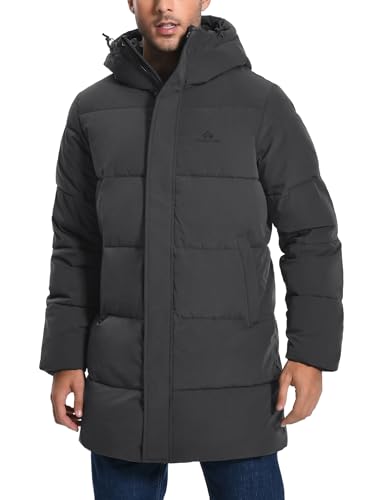Pioneer Camp Mens Long Winter Coat Hooded Waterproof Insulated Puffer Jacket Thicken Puffy Warm Down Windbreaker Parka - color: Dark Grey, size: Small
