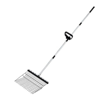 Stainless Steel Hand Rake | Ergonomic Adjustable Chicken Manure Scoop,Long Handle Heavy Duty Bow Rake | for Grass Shrub Debris Pine Needle Thatching Outdoor Camping Gardening Landscape Turf Autumn