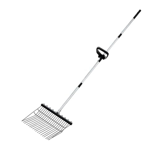 Stainless Steel Hand Rake | Ergonomic Adjustable Chicken Manure Scoop,Long Handle Heavy Duty Bow Rake | for Grass Shrub Debris Pine Needle Thatching Outdoor Camping Gardening Landscape Turf Autumn