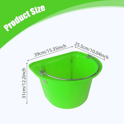 Horse Feeder Livestock Feeding Container Sturdy PP Metal Bucket Ergonomic Handle Portable Suitable for Ranch barn Stable Livestock Feeding, Green - color: Green