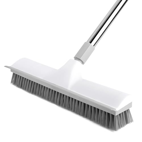 Floor Brush, 2-in-1 Scraping Brush,with 59.8" Long-Handled Adjustable Floor Brush, Suitable for Cleaning Kitchen, Bedroom, Shower Room, Floor, Tile Patios, Outdoor Patio, Terrace (White) - color: White