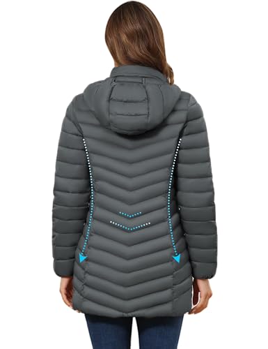 ROYAL MATRIX Women's Packable Puffer Jacket - Lightweight Winter Warm Long Quilted Puffer Coat with Detachable Hood - color: Deep Grey, size: Medium