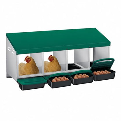 Roll Away Chicken Nesting Box – 4-Compartment Heavy Duty Galvanized Steel Laying Box, Pull-Out Trays, Wall Mount or Freestanding, Ventilated – Green, Four Grids - color: Green, size: 4 Holes