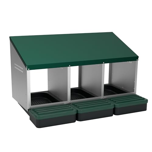 Hatching Time EggHouse Galvanized 3 Bay Nesting Box Wall Mount with Triple Roll Away Egg Collection Trays, Heavy Duty Chicken Coop Hen Laying System for Backyard Poultry, Up to 30 Hens - style: 3 Section