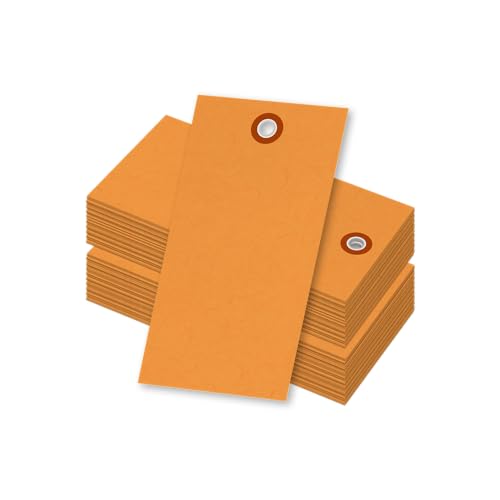 SmartSign (Pack of 100) 4.75 x 2.375 inch “Orange” Blank Tyvek Shipping Tags with Metal Eyelets, Size #5, 8 mil Thick Tyvek, Made in USA - color: Orange - No Attachment, size: 4 3/4" x 2 3/8" - 100 Tags
