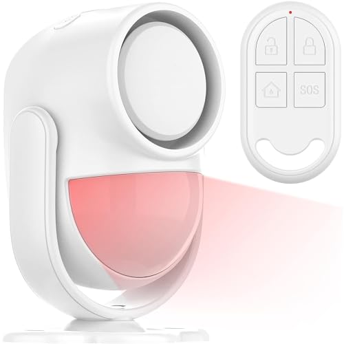 125dB Loud Motion Sensor Alarm with 328ft Remote Control (40ft PIR Detector, 3*AA Batteries), Indoor Wireless Infrared Security Motion Detector with Siren for Home/Shed, White - color: White-1 Remote