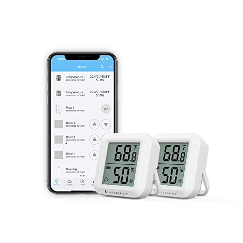 THIRDREALITY Zigbee Temperature and Humidity Sensor 2 Pack, Digital LCD Display, ZigBee Hub Required, App Records, Remote Monitoring and Smart Home Automation, AAA Batteries Included - color: T&H Sensor 2 Pack, White, size: T&H Sensor 2 Pack