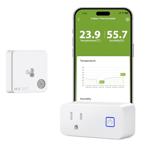 MOCREO WiFi Room Thermometer Hygrometer, Remote App Email Alert, 2 Years Data Export, 2 Years Battery, No Subscription, Wireless Temperature Humidity Sensor for Bedroom, Greenhouse, Basement - style: 1 sensor + H3 hub