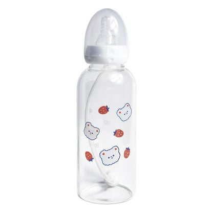 CutiePlusU Adult Glass Feeding Bottle Cute Printed Large Size Baby Bottles Strawberry Bear 13.5Oz/400ML - color: Strawberry Bear