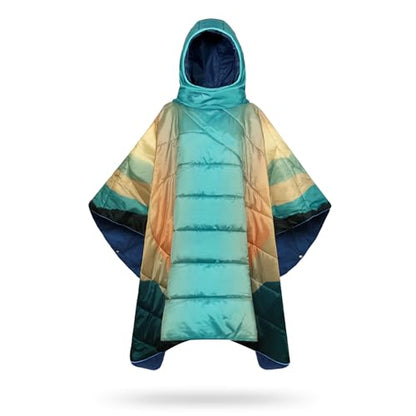 Camping Blanket,Hoodie Blankets Poncho Outdoor Waterproof Windproof Warm Durable & Portable for Stadium, Concerts, Car,Travel, Beach, Picnic, Grass,75 * 53 inch - color: Cyan Sky