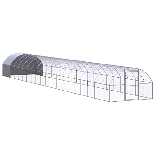 Outdoor Chicken Coop with Galvanized Steel Frame and PE Roof 9.8x65.6x6.6 Feet Large Animal Enclosure for Rabbits Ducks Hens - color: With roof, size: 9.8' x 65.6' x 6.6' (W x D x H)