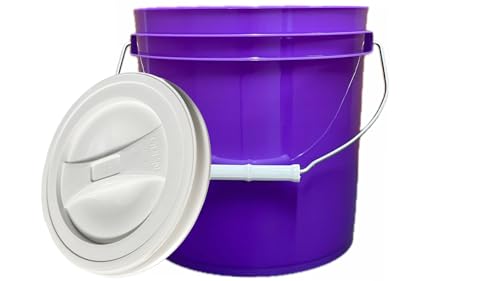 House Naturals 2 Gallon Food Grade Plastic Bucket Purple with Screw on Lid Made in USA (Pack of 5)