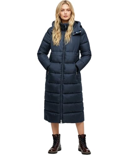 Womens Winter Maxi Long Parka Coats Puffer Down Quilted Jacket with Hood - color: Navy-303, size: Medium