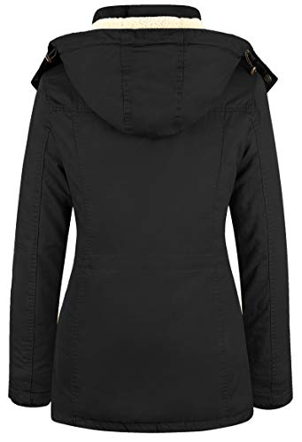 WenVen Women's Winter Warm Sherpa Lined Jacket Heavy Parka Coat with Hood - color: Black, size: X-Large