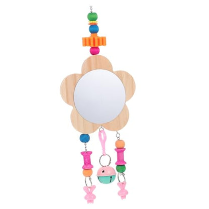 COLLBATH Wooden Chicken Mirror Bells Interactive Pet Hen Toy for Playtime Coop Fun Reflective Accessory for and Hens Encourages Engagement and Enrichment