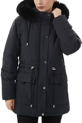 MOERDENG Women's Warm Winter Puffer Coat Thicken Fleece Lined Down Jacket Faux Fur Detachable Hood Snow Parka - color: Darkgrey, size: Large