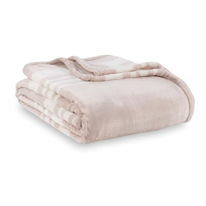 Berkshire Blanket-Classic Heavyweight Warm Soft Printed VelvetLoft® Plush Blanket, King Size Soft Fuzzy Blanket for Couch Sofa Bed, Stripe Cream, 90in x 108in - color: Stripe Cream, size: King/Cal King