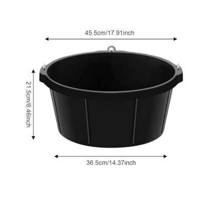 Rubber Feed Pan 25L 6.5 Gallon with Hanging Holes, Versatile Feeder Tub for Horses Dogs Chickens Livestock