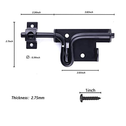2 Packs Heavy Duty Slide Bolt Gate Latch – Black Thickened Metal Sliding Bolt Door Lock with Padlock Hole for Wooden Fence/Shed Door/Yard Door/Barn Door/Interior and Outdoor Latch