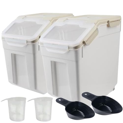 Saim Large Flour Storage Container Bin 50lb, 2Pack Airtight Rice Storage Containers with Wheels Seal Locking Lid, Dry Food, Sugar, Baking Supplies, Rice Dispenser Set with Measuring Cup & Scoop - Grey - color: 2Pack 50lb Grey