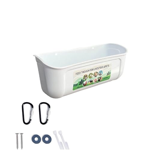 Plastic Feed Trough for Chicken/Sheep/Pig/Duck/Dog, Hanging or Screw-in Fence Feeder, Thickened Scratch-resistant Poultry Water Trough(White) - color: White
