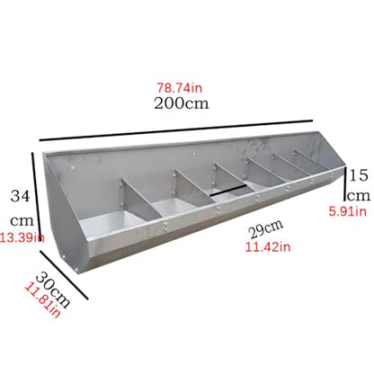 Portable Stainless Steel Livestock Feeder, 2-Hole No-Spill Hog Trough with Divider, Large Capacity for Hay & Grain, Ideal for Swine & Chicken Coop Use,2meter/7hole - size: 2meter/7hole