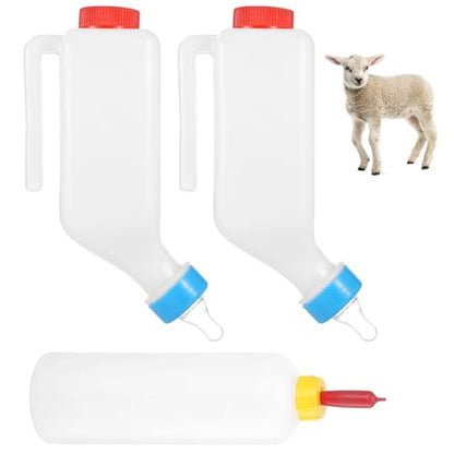 3-Pack Lamb Feeding Bottles, Hanging Goat Milk Feeder 27Oz Plus 17Oz Handheld Feeder, Silicone Pacifier, Upside-Down Bottle With Scale For Goat, Lamb, Fawn, Piglet, Kitten, Puppy