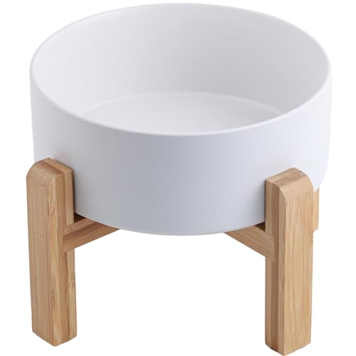 White Raised/Elevated Ceramic Dog Bowl for Small Medium Sized Breeds,Dog Food Water Bowl with Stand,6 in Non Slip Heavy Pet Feeding Dish 3.6 Cups/ 850 ml /28 OZ - color: White, size: 6 in