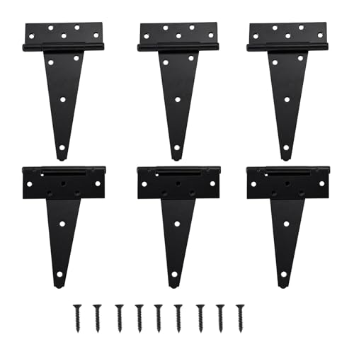 HOME MASTER HARDWARE 10 Inch T-Strap Heavy Duty Shed Door Hinges-Black, for Outdoor Barns and Wooden Fences, 6 Pack with Screws - size: 10 in-6 Pack