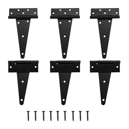 HOME MASTER HARDWARE 10 Inch T-Strap Heavy Duty Shed Door Hinges-Black, for Outdoor Barns and Wooden Fences, 6 Pack with Screws - size: 10 in-6 Pack