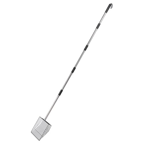 Zerone Poojoy Extended Handle Non Stick Stainless Steel Pet Litter Shovel for Livestock Farms, Pet Poop Scoop, 5 Piece Assembly Pole