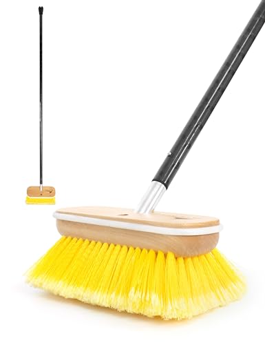 BLUEWING 4ft/6ft/8ft Heavy Duty Deck Brush with Carbon Fiber Long Handle and Soft/Medium/Hard Bristle Scrubbing Washing Outdoor Boat Cleaning Brushing Tools - color: Yellow - Soft, size: 8ft