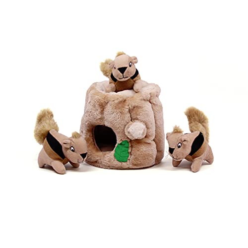Outward Hound Hide-A-Squirrel Dog Toy – Interactive 2‑in‑1 Plush Puzzle with 3 Squeaky Removable Squirrels, Medium - color: Squirrel Medium