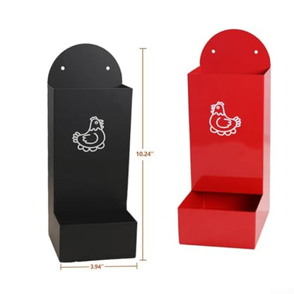 Metal Chicken Feeder and Snack Dispenser with Hanging or Fixed Mount, Automatic Feeding Trough for Poultry, Waste-Reducing Semi-Enclosed Design, Red and Black