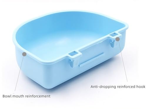 2 PcsRabbit Food Water Bowl, Guinea Pig Plastic Food Basin Dish, Chinchilla Hanging Portable Feeding Bowl (Pink and Blue)