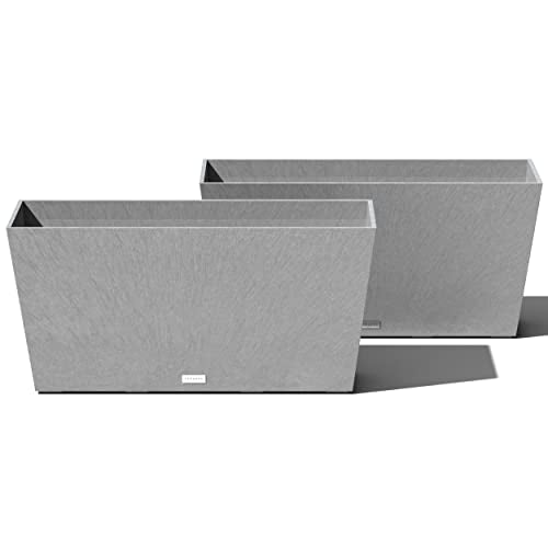 Veradek Pure Series Midori Trough Planter - Large Rectangular Planter for Indoor or Outdoor Deck/Porch | Durable All-Weather Use with Drainage Holes | Modern Decor for Shrubs, Flowers, Small Plants - color: Gray, size: 31 inch - 2 Pack